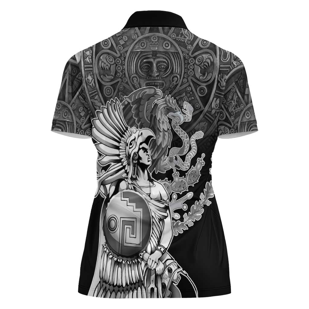 Mexico Aztec Warrior Women Polo Shirt Huitzilopochtli With Aztec Calendar