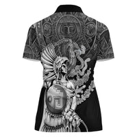 Mexico Aztec Warrior Women Polo Shirt Huitzilopochtli With Aztec Calendar