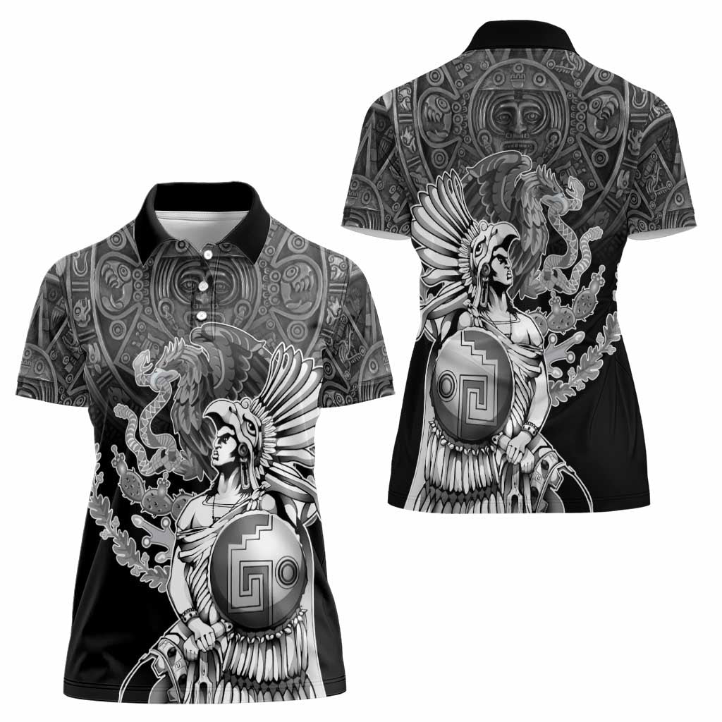 Mexico Aztec Warrior Women Polo Shirt Huitzilopochtli With Aztec Calendar