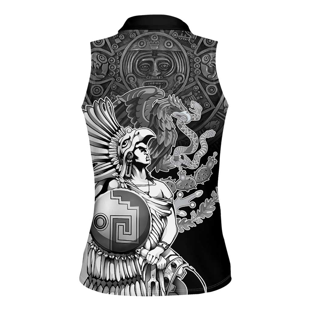 Mexico Aztec Warrior Women Sleeveless Polo Shirt Huitzilopochtli With Aztec Calendar