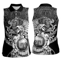 Mexico Aztec Warrior Women Sleeveless Polo Shirt Huitzilopochtli With Aztec Calendar