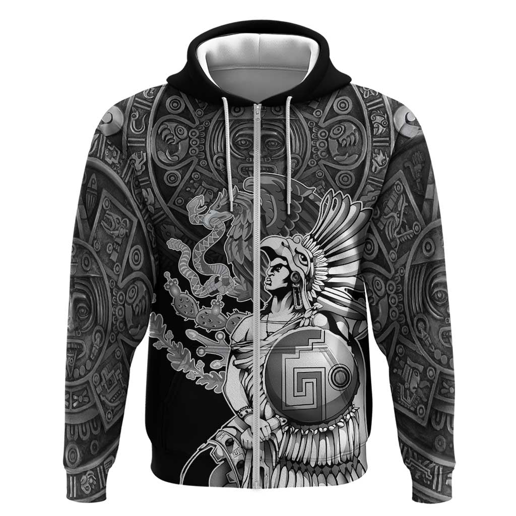 Mexico Aztec Warrior Zip Hoodie Huitzilopochtli With Aztec Calendar