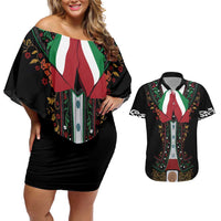 Mexico Cinco de Mayo Couples Matching Off Shoulder Short Dress and Hawaiian Shirt Charro Suit Style