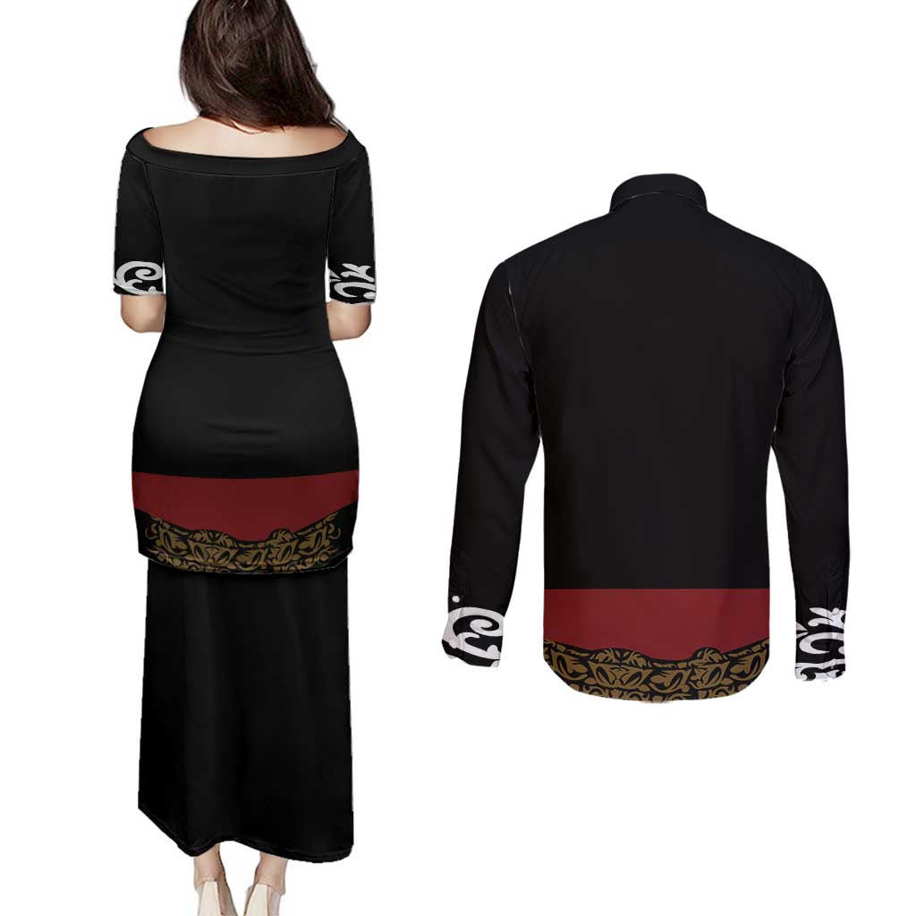 Mexico Cinco de Mayo Couples Matching Puletasi and Long Sleeve Button Shirt Charro Suit Style