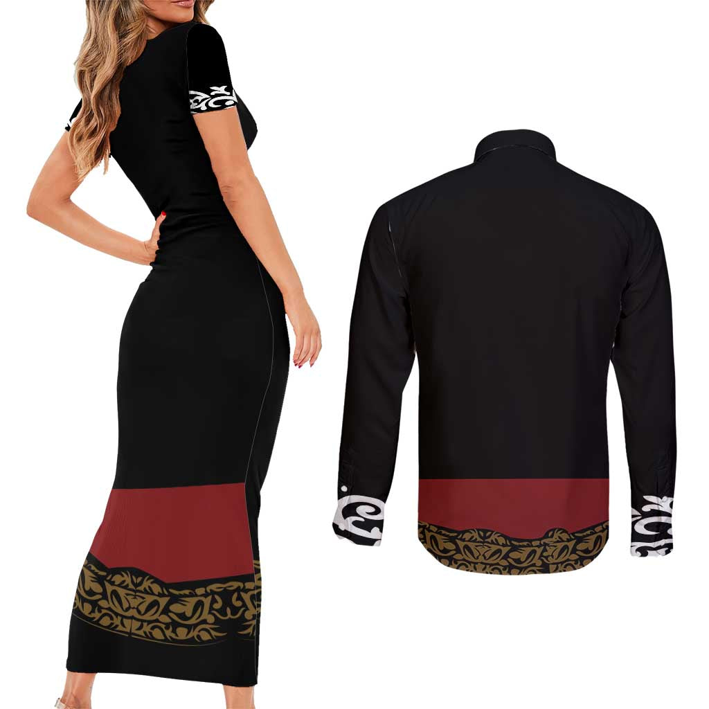 Mexico Cinco de Mayo Couples Matching Short Sleeve Bodycon Dress and Long Sleeve Button Shirt Charro Suit Style