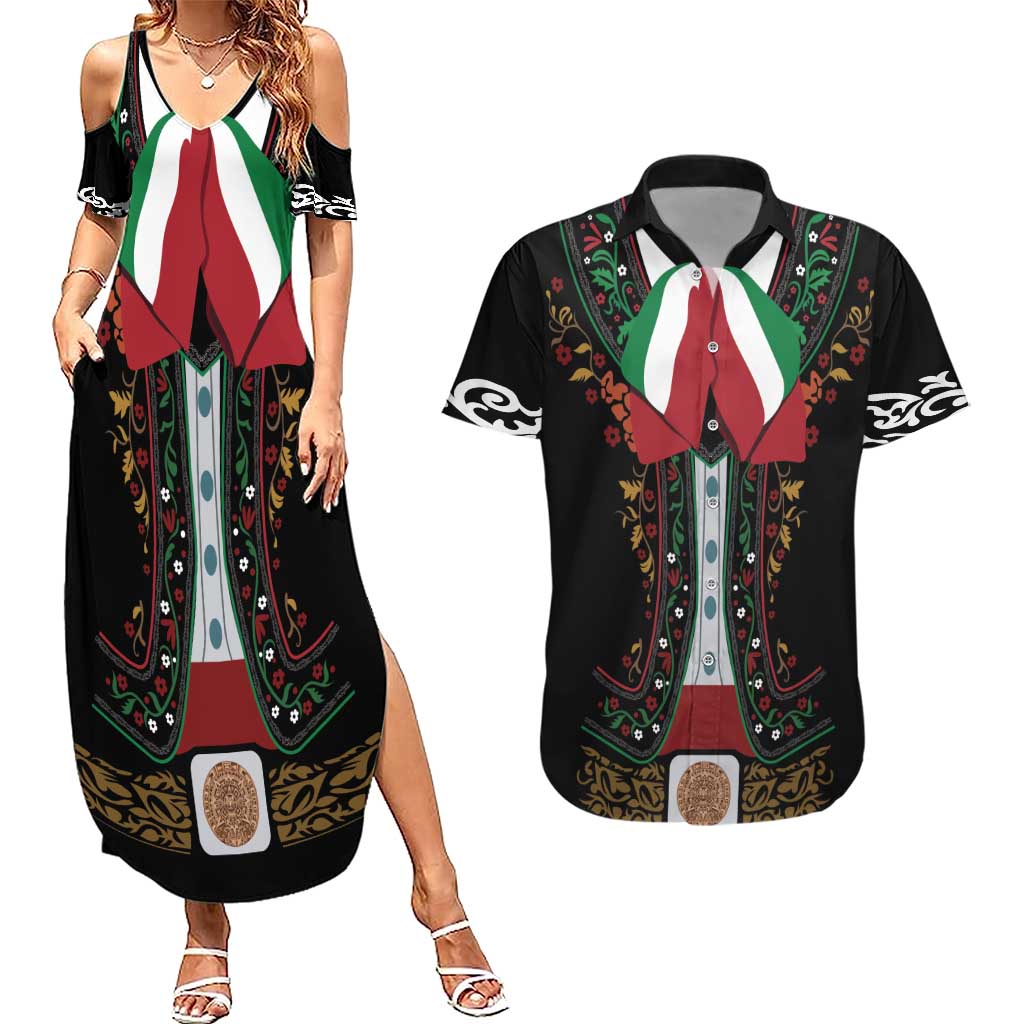 Mexico Cinco de Mayo Couples Matching Summer Maxi Dress and Hawaiian Shirt Charro Suit Style