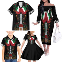 Mexico Cinco de Mayo Family Matching Off The Shoulder Long Sleeve Dress and Hawaiian Shirt Charro Suit Style