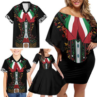 Mexico Cinco de Mayo Family Matching Off Shoulder Short Dress and Hawaiian Shirt Charro Suit Style