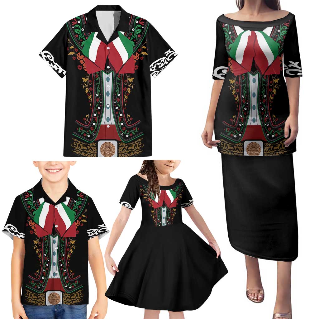 Mexico Cinco de Mayo Family Matching Puletasi and Hawaiian Shirt Charro Suit Style