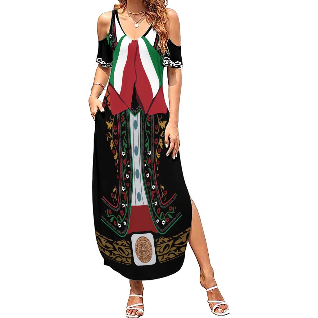Mexico Cinco de Mayo Family Matching Summer Maxi Dress and Hawaiian Shirt Charro Suit Style