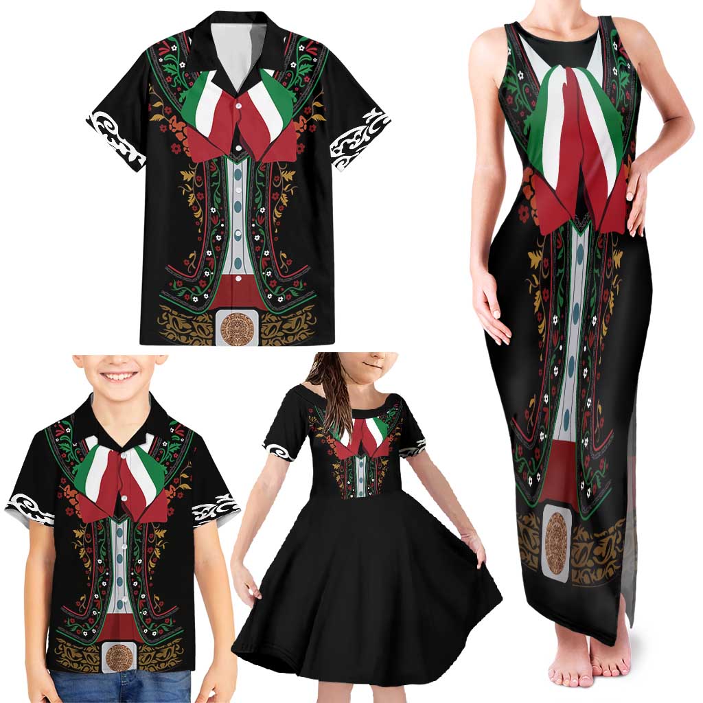 Mexico Cinco de Mayo Family Matching Tank Maxi Dress and Hawaiian Shirt Charro Suit Style