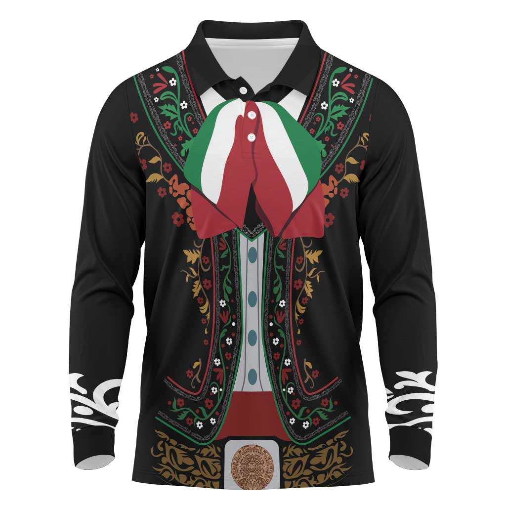 Mexico Cinco de Mayo Long Sleeve Polo Shirt Charro Suit Style
