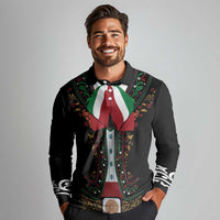 Mexico Cinco de Mayo Long Sleeve Polo Shirt Charro Suit Style