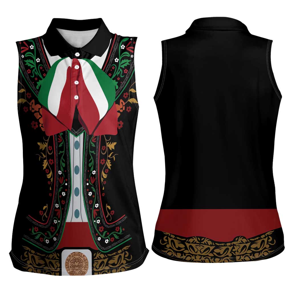 Mexico Cinco de Mayo Women Sleeveless Polo Shirt Charro Suit Style