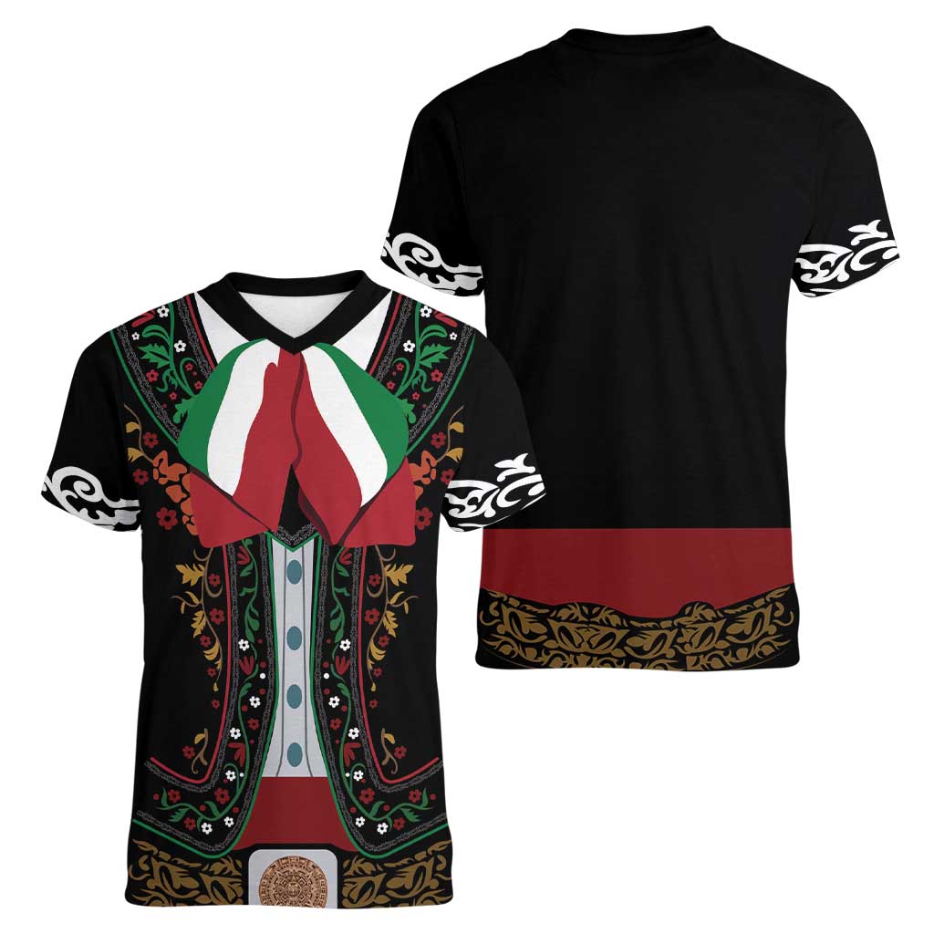 Mexico Cinco de Mayo Women V-Neck T-Shirt Charro Suit Style