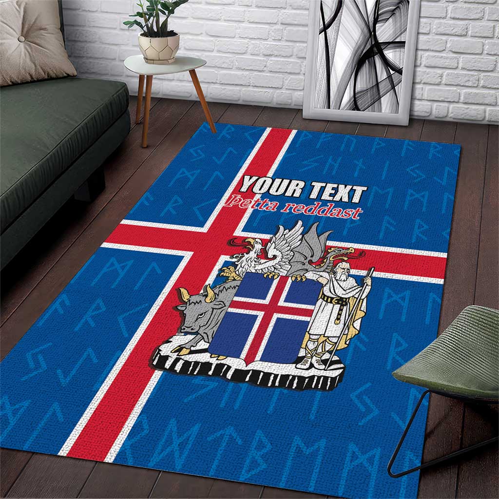 Personalized Iceland Coat of Arms Area Rug Runic Alphabet Viking Runes Pattern