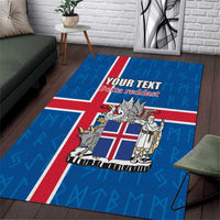 Personalized Iceland Coat of Arms Area Rug Runic Alphabet Viking Runes Pattern