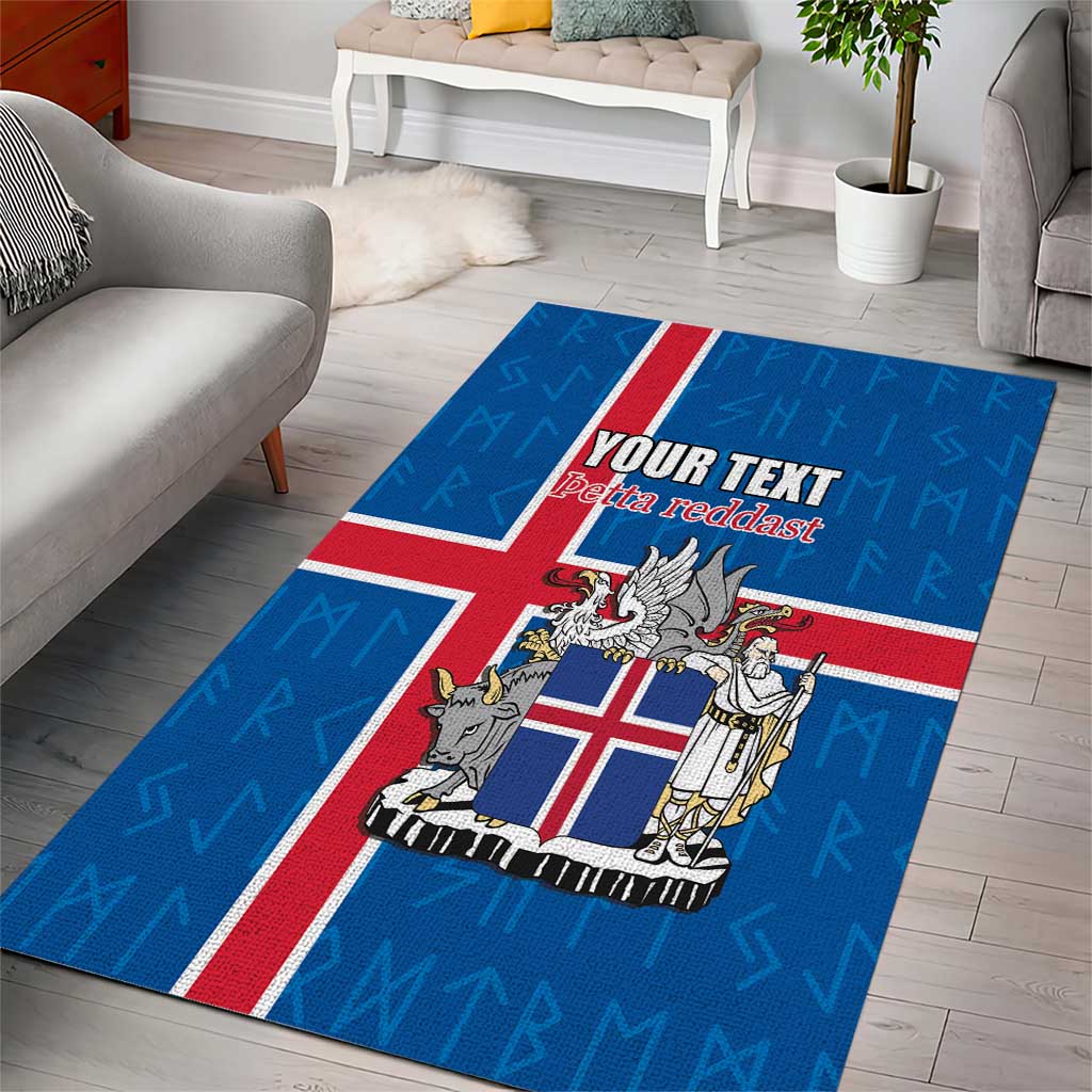 Personalized Iceland Coat of Arms Area Rug Runic Alphabet Viking Runes Pattern