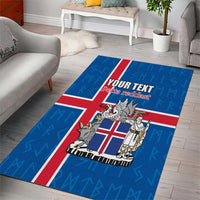 Personalized Iceland Coat of Arms Area Rug Runic Alphabet Viking Runes Pattern