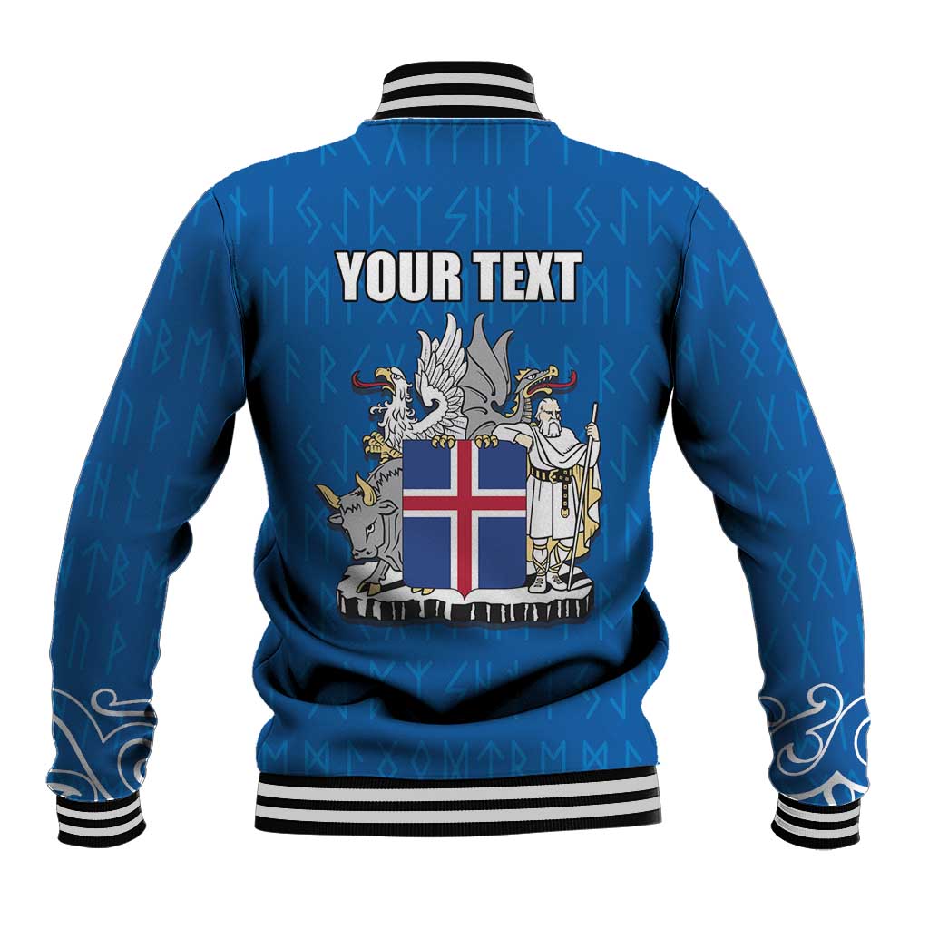 Personalized Iceland Coat of Arms Baseball Jacket Runic Alphabet Viking Runes Pattern