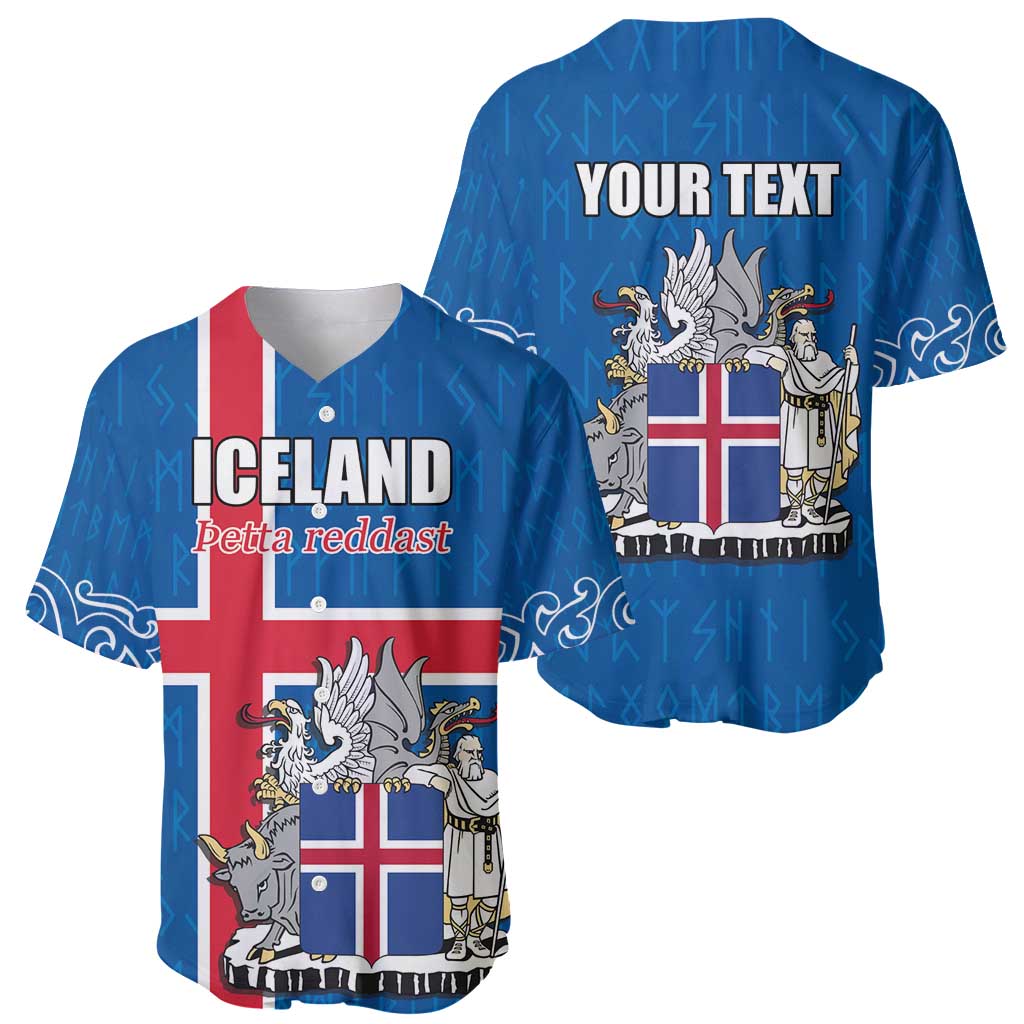 Personalized Iceland Coat of Arms Baseball Jersey Runic Alphabet Viking Runes Pattern