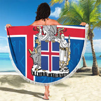 Personalized Iceland Coat of Arms Beach Blanket Runic Alphabet Viking Runes Pattern