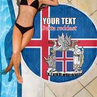 Personalized Iceland Coat of Arms Beach Blanket Runic Alphabet Viking Runes Pattern