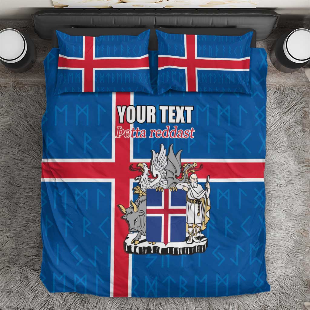Personalized Iceland Coat of Arms Bedding Set Runic Alphabet Viking Runes Pattern