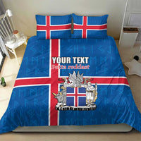 Personalized Iceland Coat of Arms Bedding Set Runic Alphabet Viking Runes Pattern