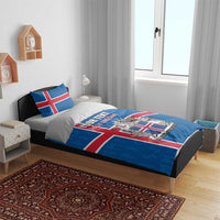Personalized Iceland Coat of Arms Bedding Set Runic Alphabet Viking Runes Pattern