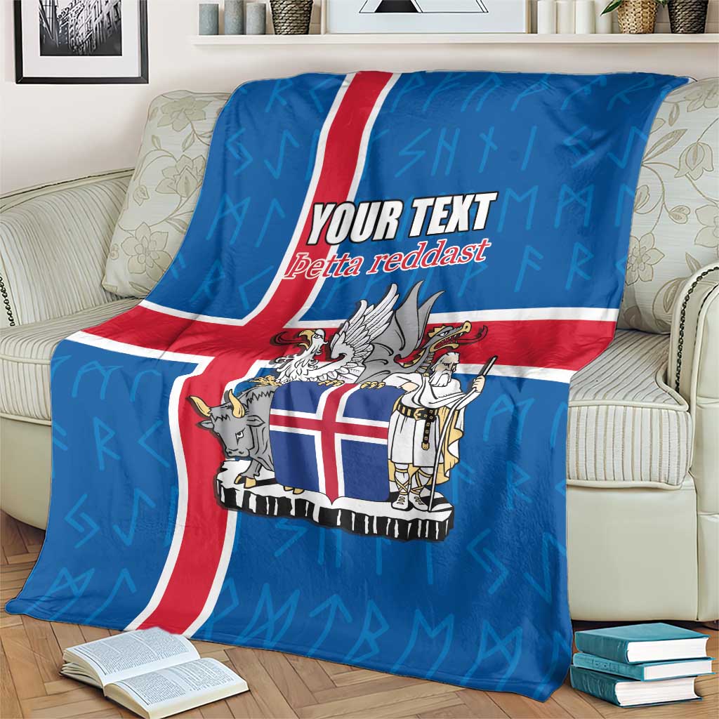 Personalized Iceland Coat of Arms Blanket Runic Alphabet Viking Runes Pattern