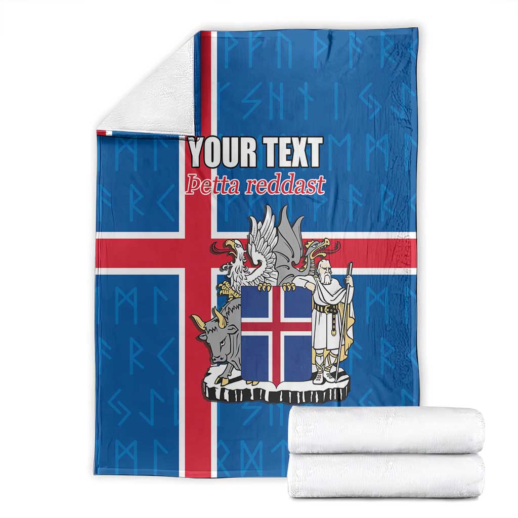 Personalized Iceland Coat of Arms Blanket Runic Alphabet Viking Runes Pattern