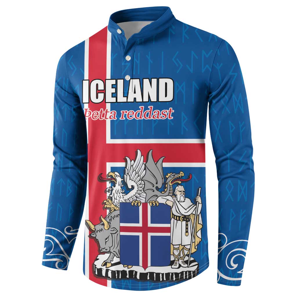 Personalized Iceland Coat of Arms Button Sweatshirt Runic Alphabet Viking Runes Pattern