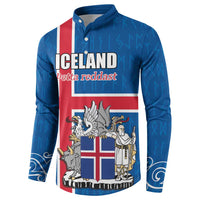 Personalized Iceland Coat of Arms Button Sweatshirt Runic Alphabet Viking Runes Pattern