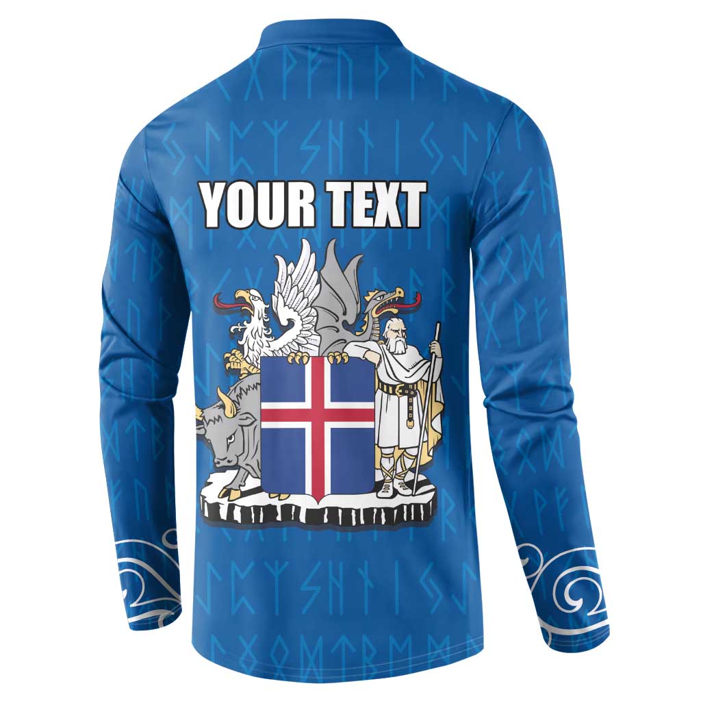 Personalized Iceland Coat of Arms Button Sweatshirt Runic Alphabet Viking Runes Pattern