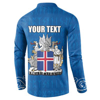 Personalized Iceland Coat of Arms Button Sweatshirt Runic Alphabet Viking Runes Pattern
