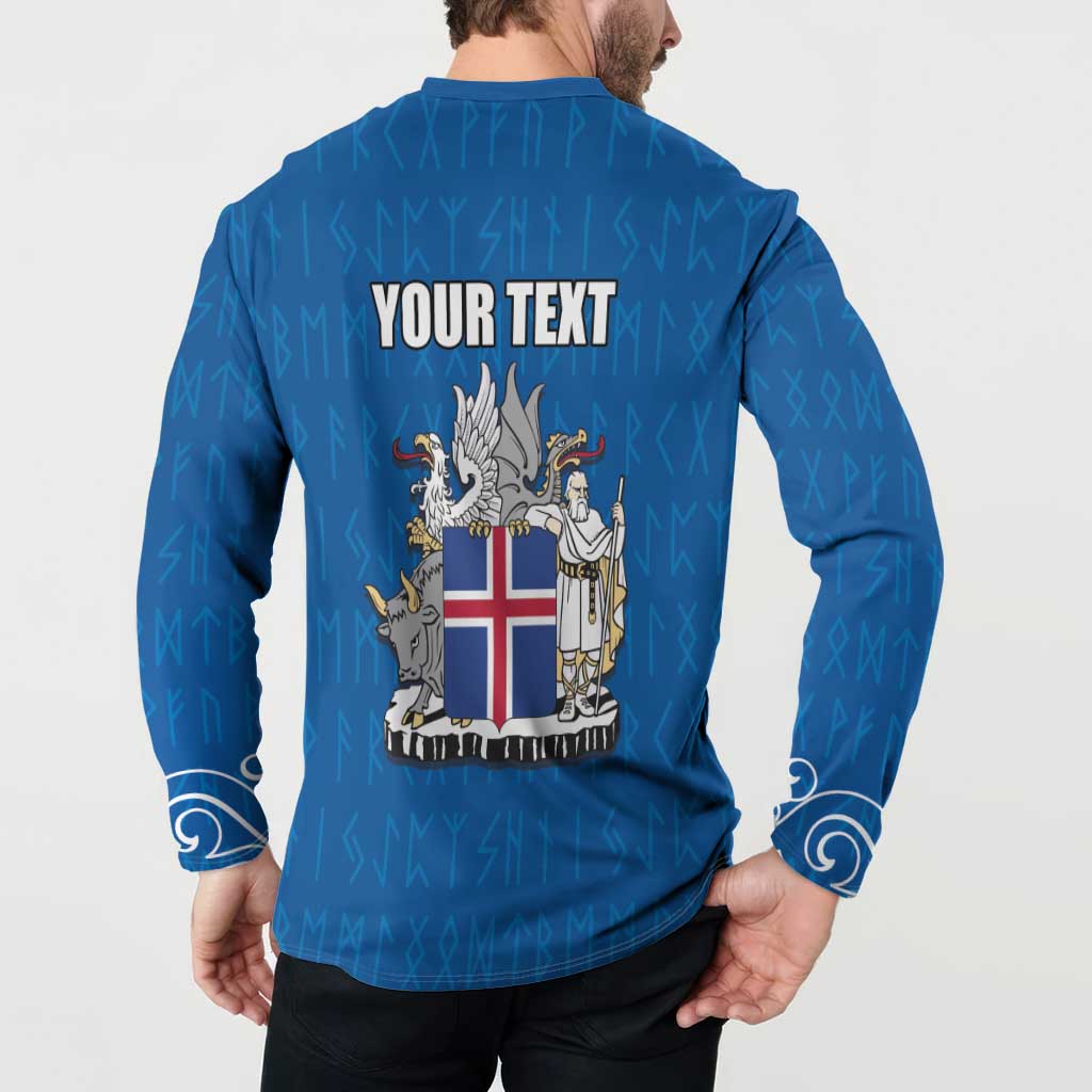 Personalized Iceland Coat of Arms Button Sweatshirt Runic Alphabet Viking Runes Pattern