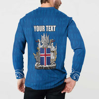 Personalized Iceland Coat of Arms Button Sweatshirt Runic Alphabet Viking Runes Pattern