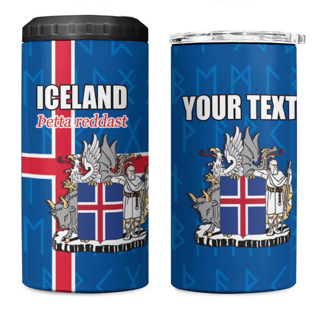 Personalized Iceland Coat of Arms 4 in 1 Can Cooler Tumbler Runic Alphabet Viking Runes Pattern