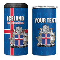 Personalized Iceland Coat of Arms 4 in 1 Can Cooler Tumbler Runic Alphabet Viking Runes Pattern