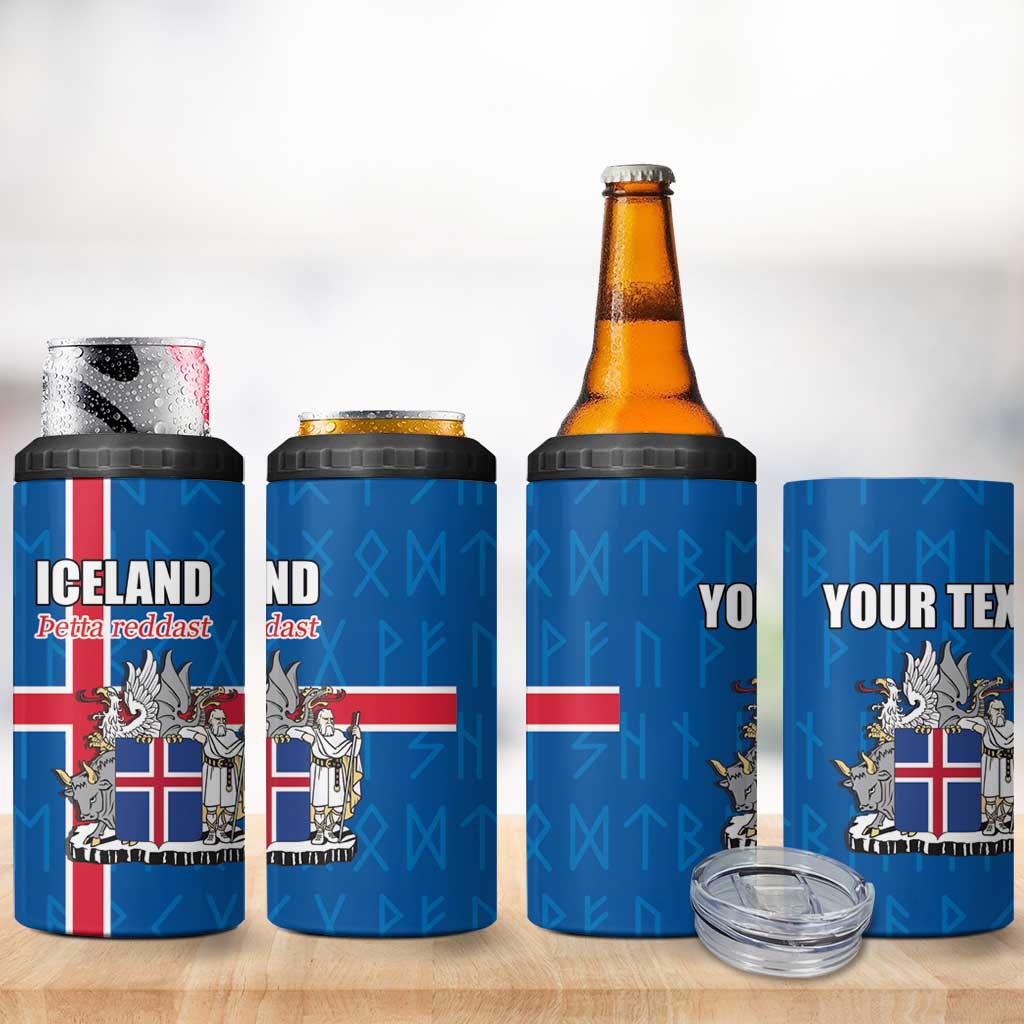 Personalized Iceland Coat of Arms 4 in 1 Can Cooler Tumbler Runic Alphabet Viking Runes Pattern