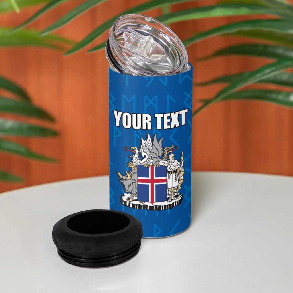 Personalized Iceland Coat of Arms 4 in 1 Can Cooler Tumbler Runic Alphabet Viking Runes Pattern