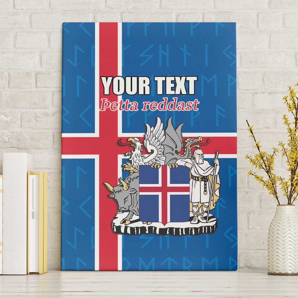 Personalized Iceland Coat of Arms Canvas Wall Art Runic Alphabet Viking Runes Pattern