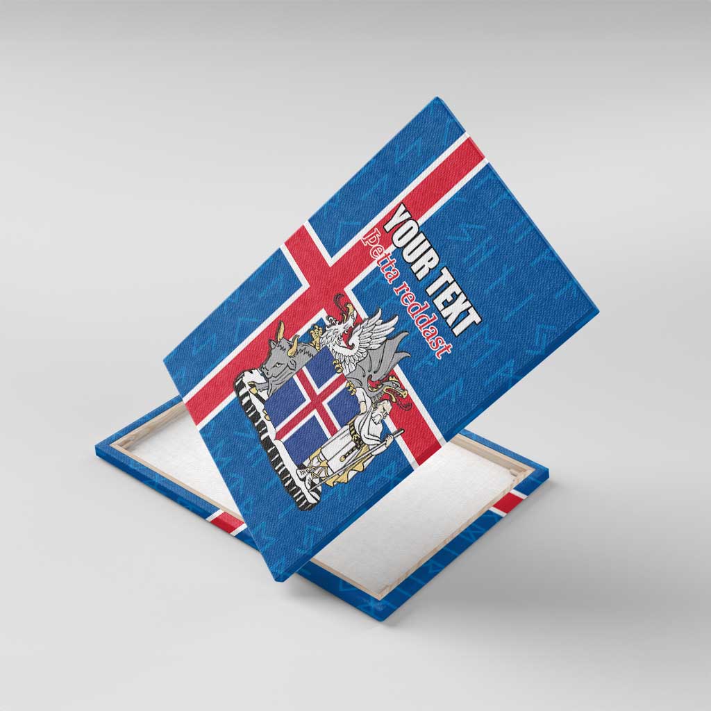 Personalized Iceland Coat of Arms Canvas Wall Art Runic Alphabet Viking Runes Pattern