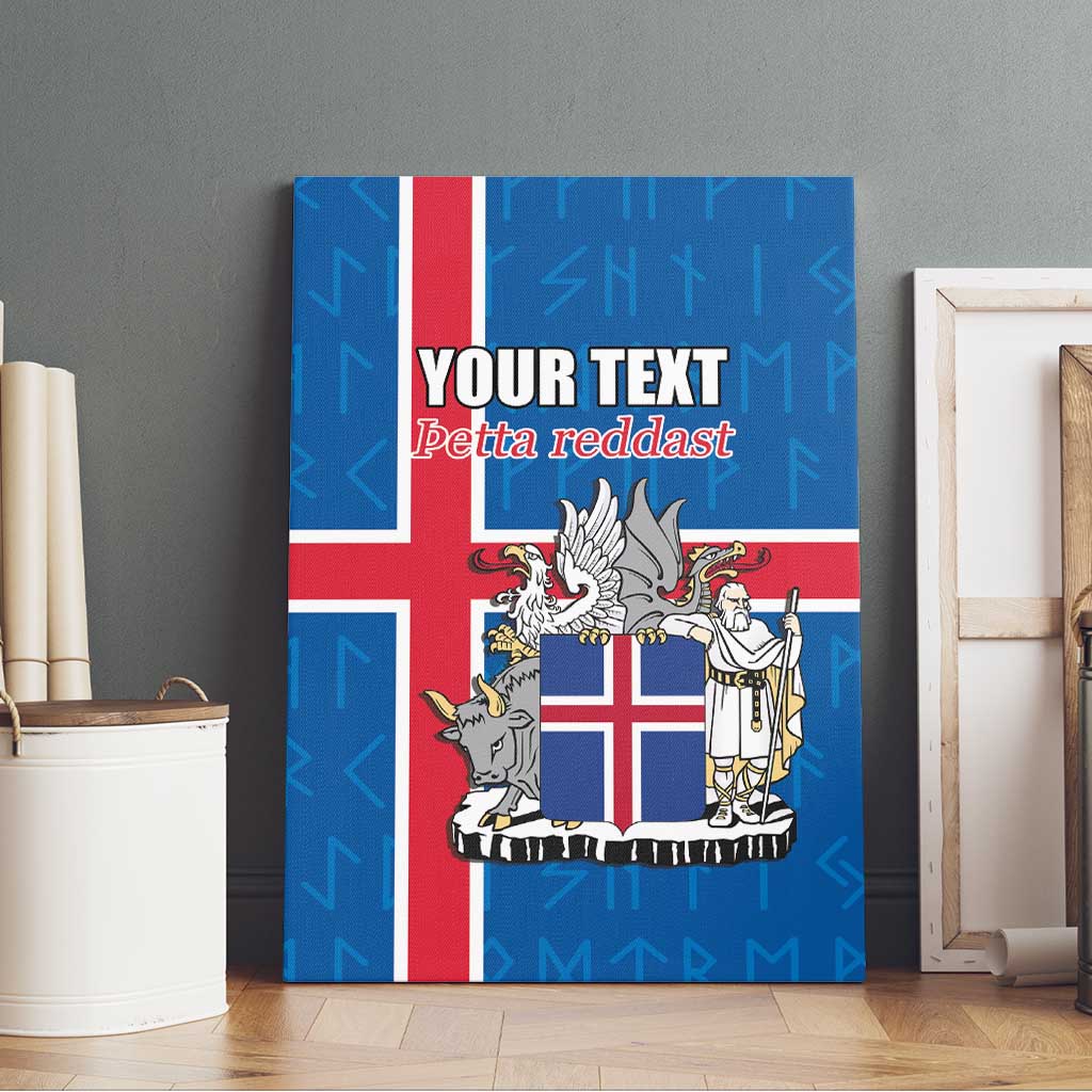 Personalized Iceland Coat of Arms Canvas Wall Art Runic Alphabet Viking Runes Pattern