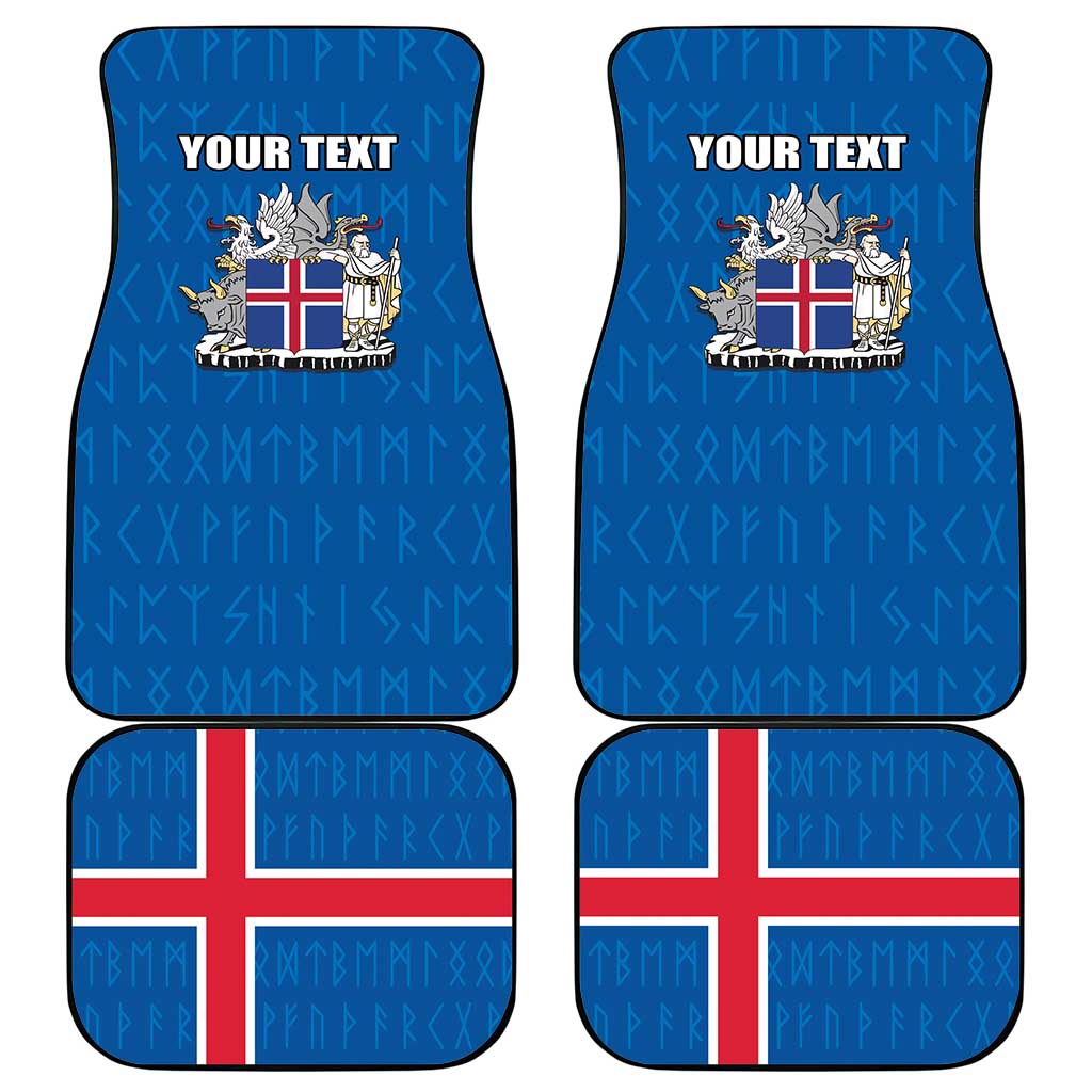 Personalized Iceland Coat of Arms Car Mats Runic Alphabet Viking Runes Pattern
