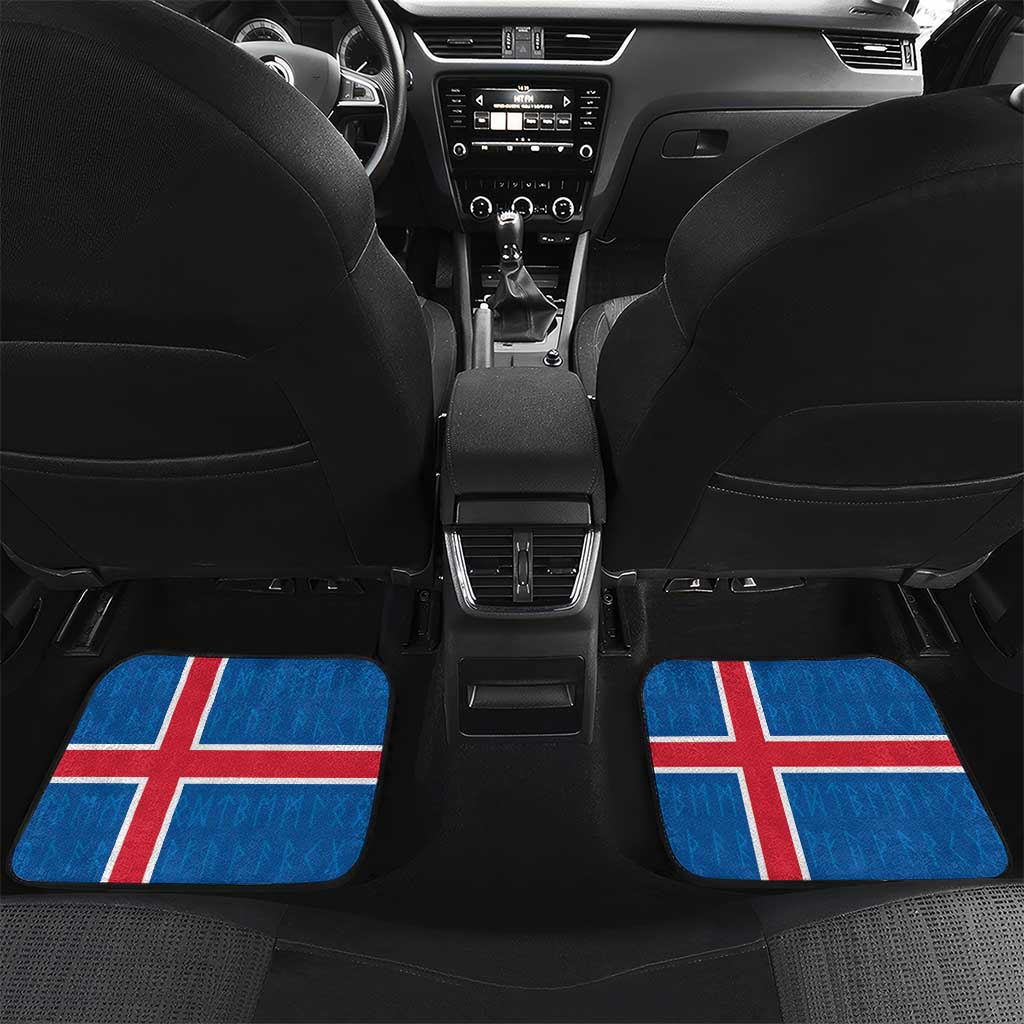 Personalized Iceland Coat of Arms Car Mats Runic Alphabet Viking Runes Pattern