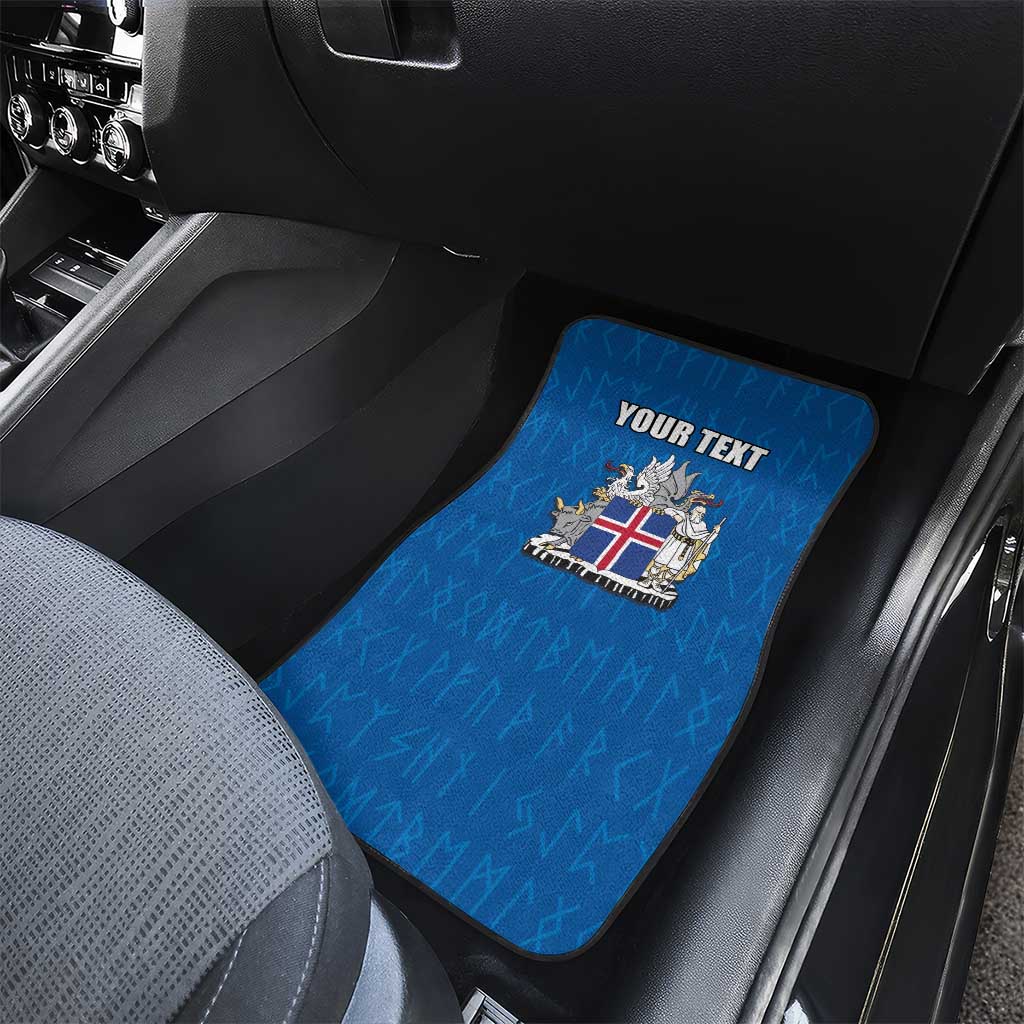 Personalized Iceland Coat of Arms Car Mats Runic Alphabet Viking Runes Pattern