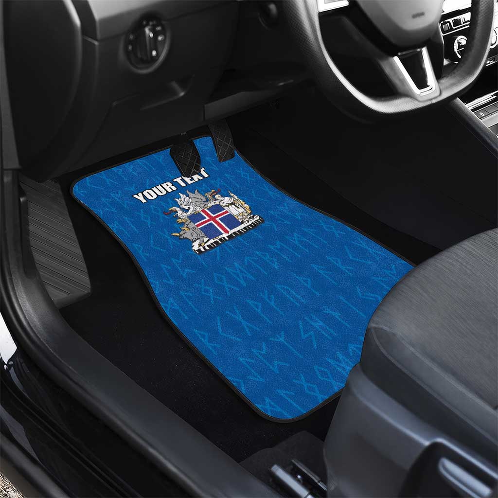 Personalized Iceland Coat of Arms Car Mats Runic Alphabet Viking Runes Pattern