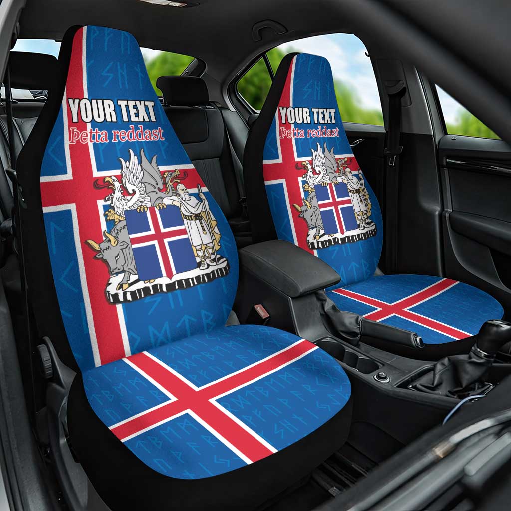 Personalized Iceland Coat of Arms Car Seat Cover Runic Alphabet Viking Runes Pattern